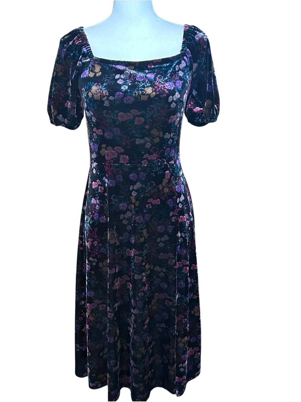 NWT LOFT Ann Taylor Fairy Black Velvet Velveteen Floral Square Neck Dress 6P